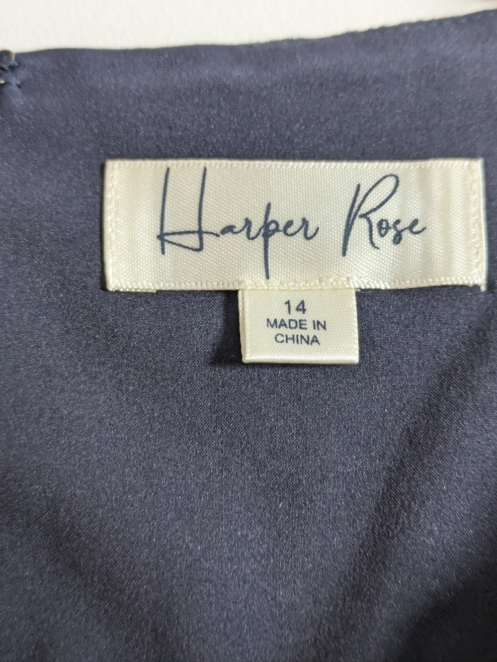 Harper Rose Navy Blue V-neck Lace Party Dress Half Sleeve Knee Length Sz 14 euc - Picture 8 of 11